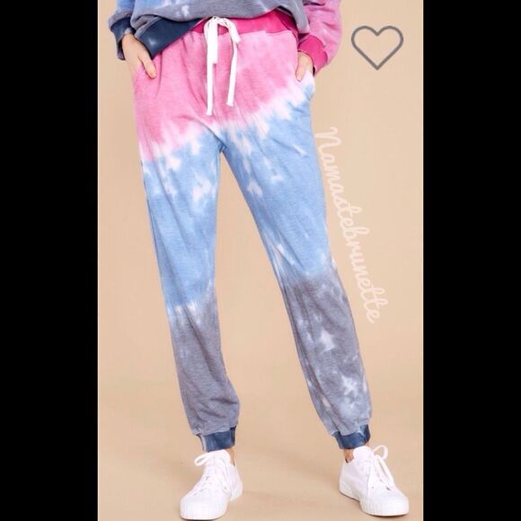 Nwt Boho Pink & Blue Tie Dye Jogger Sweatpants - Picture 1 of 9